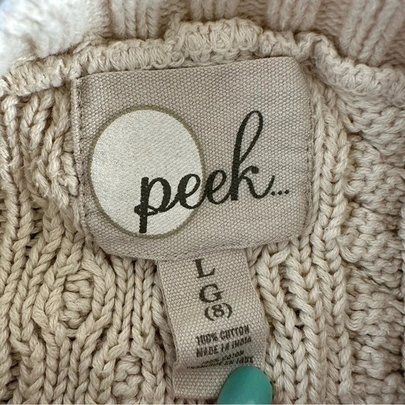 Peek Girls Large 8 100% Cotton Cable Knit Crew Sweater Rainbow Stripe Fisherman - Picture 2 of 4